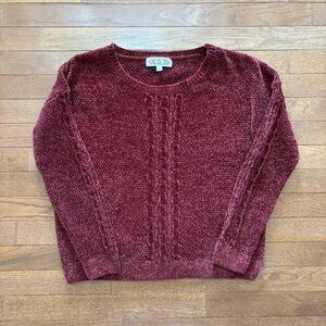 Pink Rose Soft and Cozy Cable Knit Burgundy Sweater